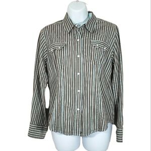 Tasha Polizza T. P. Saddleblanket Co Turquoise Brown Stripe Western Button Up M